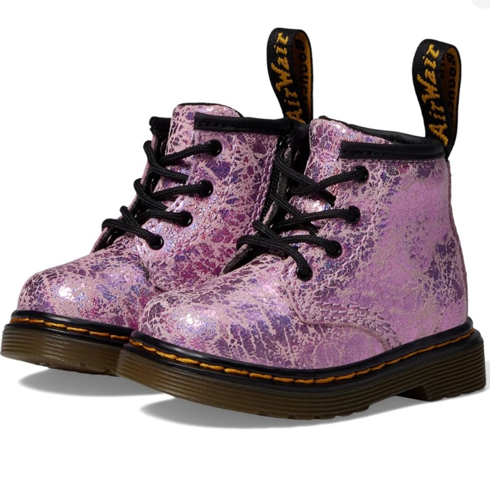 New In Box Dr. Martens Air Wair Pink Disco Crinkle Toddler Boots Shoes 4 19 Baby